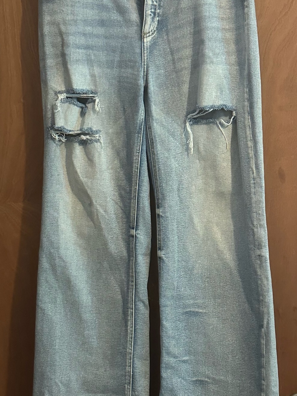 Fashion Nova Light Blue Distressed Wide Leg Jeans Size 15